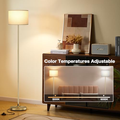 60'' Modern Floor Lamp with Remote (Beige Shade Gold Pole Remote / 60 Inches (With Bulb))