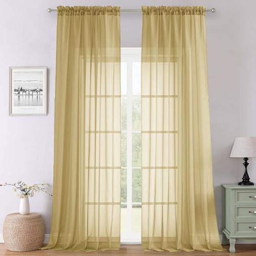 Gold Sheer Curtains 120 Inches Long 2 Panels Set (Gold / 59"W x 120"L (Pack of 2))