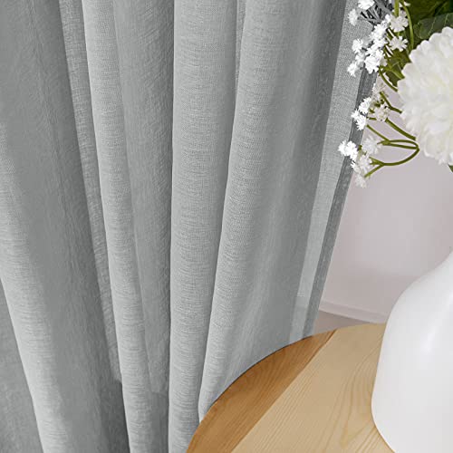 Short Sheer Curtains Linen Textured Living Room Curtain Sheers Light Filtering Rod Pocket Voile Curtains for Bedroom (42"W x 45"L (Pack of 2) / Silver Grey)