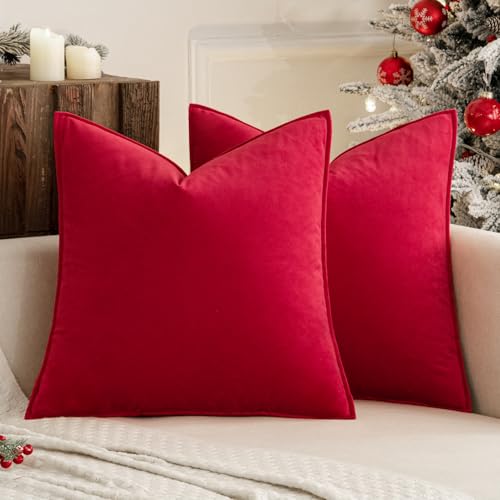 Christmas Decorative Red Velvet Throw Pillow Covers for Couch 22x22 (22" x 22" (Pack of 2) / Red)