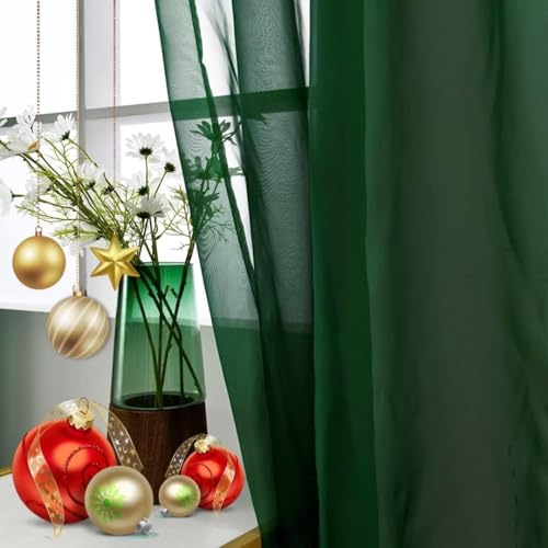 Foliage Green Sheer Curtains 4 Panels Rod Pocket Semi (Foliage Green / 52"W x 108"L (Pack of 4))