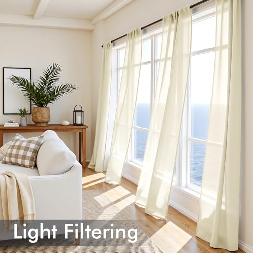 Light Cream Sheer Curtains 102 Inches Long 4 Panels 42 x 102 Inches (42"W x 102"L (Pack of 4) / Light Cream)