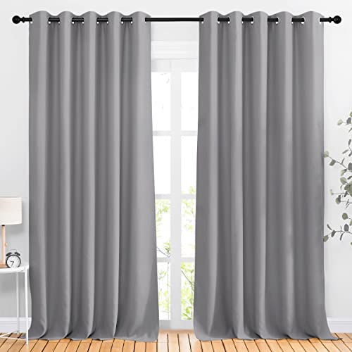 Blackout Silver Grey Curtains & Drapes for Bedroom (Silver Grey / 66"W x 90"L (Pack of 2))