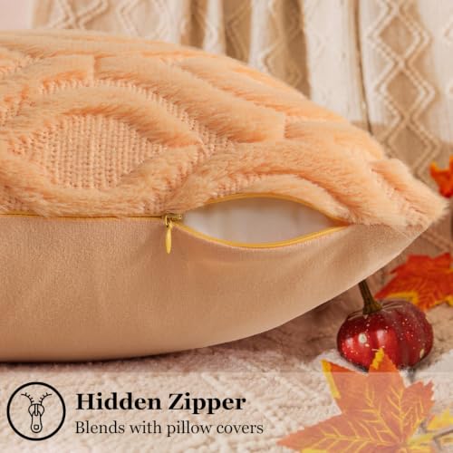 Faux Fur Plush Light Orange Throw Pillow Covers 26x26 Set of 2 (26" x 26" (Pack of 2) / Light Orange)