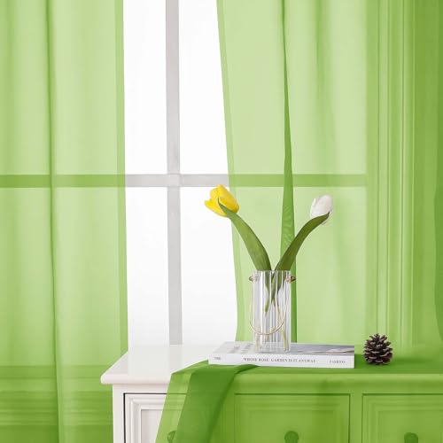Lime Sheer Curtains 63 Inch Length 2 Pcs (Lime / 42"W x 63"L (Pack of 2))
