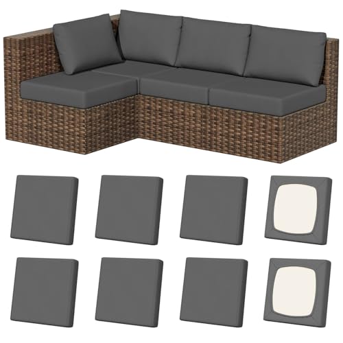 8Pcs Outdoor Cushion Covers (Medium-grey / Square-small + Square)