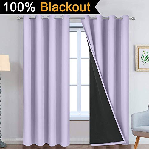 Lilac 100% Blackout Curtains 96 Inches Long for Bedroom 52" Wide (52"W x 96"L (Pack of 2) / Lilac)