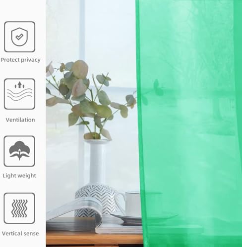 Solid Sheer Rod Pocket Curtain Voile Draperies 2 Panels White Beige Black Grey Ivory 52 Inch Width 96 Inch Long 1 Pair for Kitchen Bedroom Children Living Room Yard (Grass Green / 52"W x 96"L (Pack of 2))