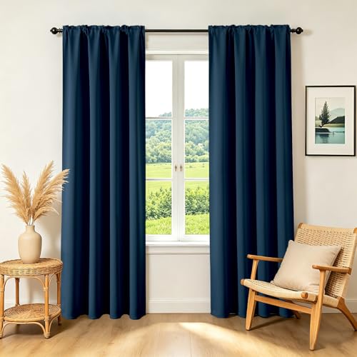 Navy Blue Blackout Curtains 63 inch Length 2 Panels Set (Navy Blue / 52"W x 63"L (Pack of 2))