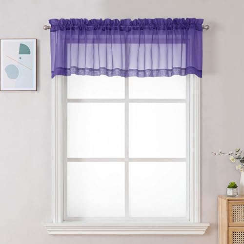 Purple Sheer Valances for Windows (Purple / 42"W x 16"L (Pack of 2))