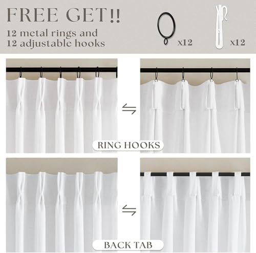 Snow White Pinch Pleat Semi Sheer Linen Curtains W70xL90 1 Panel (Snow White / 70"W x 90"L (Pack of 1))