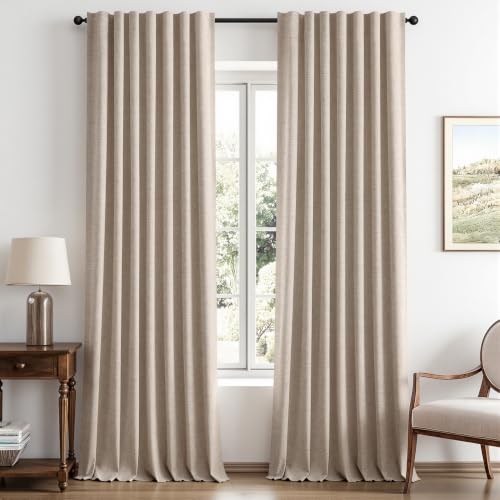 100% Blackout Linen Curtains for Bedroom 42 x 108 Inch Beige 2 Panel (Beige / 42"W x 108"L (Pack of 2))