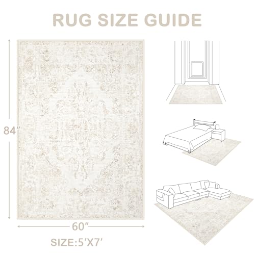 5x7 Area Rugs for Living Room (Boho Beige / 5' X 7' (Rectangular))