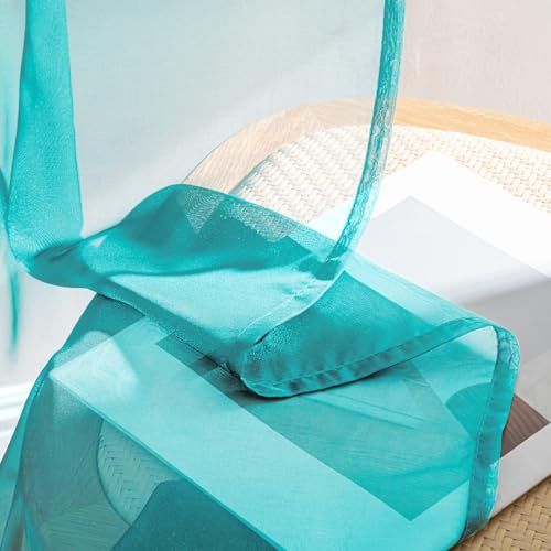 Turquoise Sheer Curtains 90 Inches Long 4 Panels 42 x 90 Inches (42"W x 90"L (Pack of 4) / Turquoise)