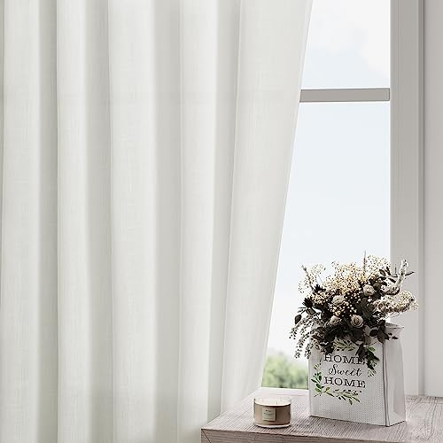 Off White Curtains 95 Inches Long 2 Panels Back Tab Sheer Linen Curtain Modern Farmhouse Coastal Decor White Cotton Textured Gauze Curtains 95 inch Length for Patio Sliding Door Office Bedroom (52"W x 95"L (Pack of 2) / Off White)