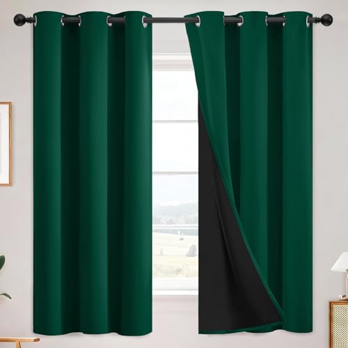 Dark Green 100% Blackout Curtains Room Darkening Living Room 63 (Dark Green / 38"W x 63"L (Pack of 2))