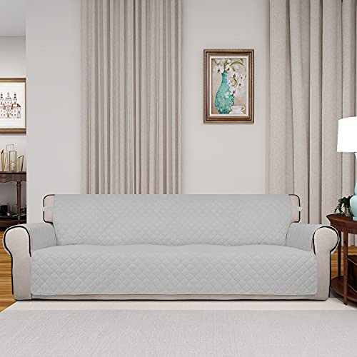 Reversible Quilted Couch Covers for Dogs Sofa Cover 4 Seater 88" (XX-Large / Light Gray/Ivory)