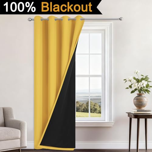 Mustard Yellow Blackout Curtains 84 Inches Long 52" Wide 1 Panel (52"W x 84"L (Pack of 1) / Mustard Yellow)