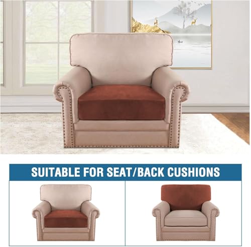 Velvet Stretch Couch Cushion Cover Plush Cushion Slipcover for Chair Cushion Furniture Protector Seat Cushion Sofa Cover (Rust / 1 Cushion Armchair)