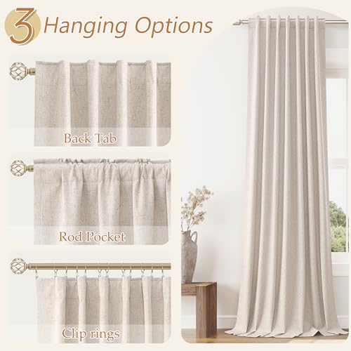 Extra Long 100% Blackout Linen Curtains 102 Inch for Bedroom Oatmeal (Oatmeal / 52"W x 102"L (Pack of 2))