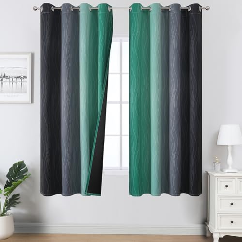 Black and Green Ombre Blackout Curtains 63 Inches Long (Black and Green / 52"W x 63"L (Pack of 2))