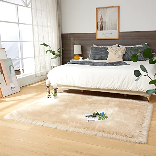Ultra Soft Fluffy Shaggy Area Rug Faux Fur Rug Chair Cover Seat Pad Fuzzy Area Rug for Bedroom Floor Sofa Living Room (Beige / 4' x 6' (Rectangular))