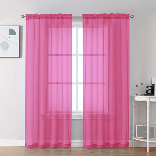 Hot Pink Sheer Curtains 72 Inch Length 2 Panels (Hot Pink / 42"W x 72"L (Pack of 2))