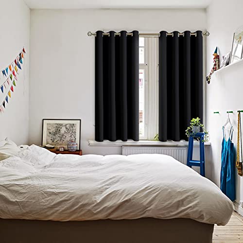 Black Blackout Curtains for Bedroom 54 Inch Long (Black / 52"W x 54"L (Pack of 2))