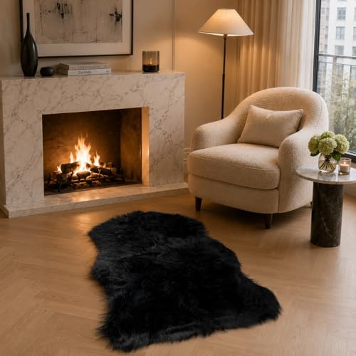 Ultra Soft Fluffy Shaggy Area Rug Faux Fur Rug Chair Cover Seat Pad Fuzzy Area Rug for Bedroom Floor Sofa Living Room (Black / 2' x 3' (Sheepskin))