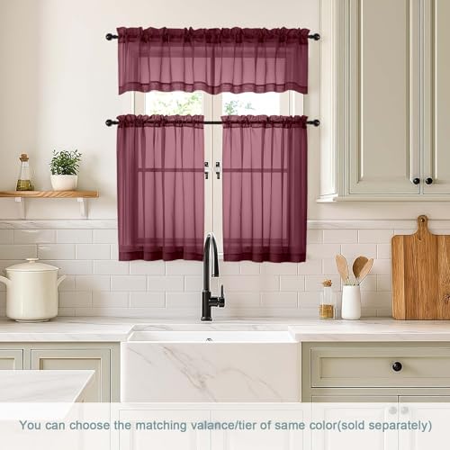 Burgundy Small Sheer Curtains 2 Panels Set (42"W x 36"L (Pack of 2) / Burgundy)