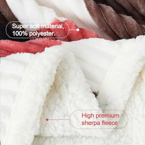 Sherpa Blanket Twin Plaid Thick Bed Blanket (Black Red Check / 60"*80")