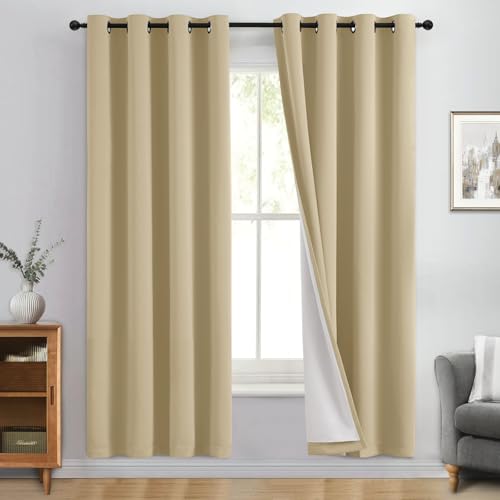 Beige 100% Blackout Curtains 72 Inches Long for Bedroom 50" Wide (50"W x 72"L (Pack of 2) / Beige With White Backing)
