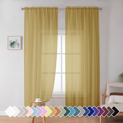Gold Sheer Curtains 72 Inches Long 2 Panels for Living Room (Gold / 42"W x 72"L (Pack of 2))