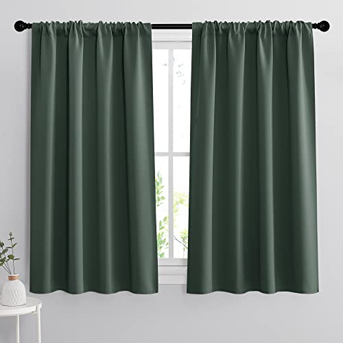 Blackout Curtains for Bedroom Living Room Nursery 63 inches Long (Dark Green / 34"W x 63"L (Pack of 2))