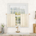 Beige Semi Sheer Linen Curtains 24 Inch Length for Cafe (Beige / 25"W x 24"L (Pack of 2))