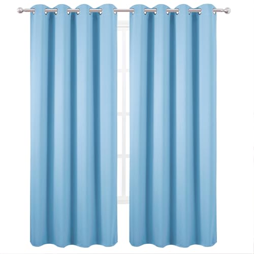 Blackout Curtains 52 x 90 Inch Long Sky Blue Curtains Set of 2 Panels Room Darkening Curtains for Bedroom and Living Room (Sky Blue / 52"W x 90"L (Pack of 2))