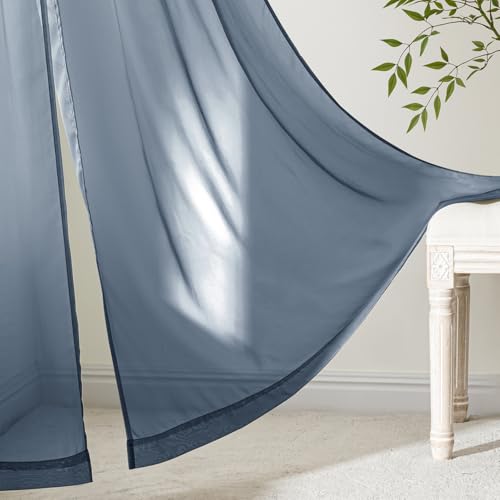 Navy Blue Sheer Curtains 72 Inches Long 4 Panels 42 x 72 Inches (42"W x 72"L (Pack of 4) / Navy Blue)