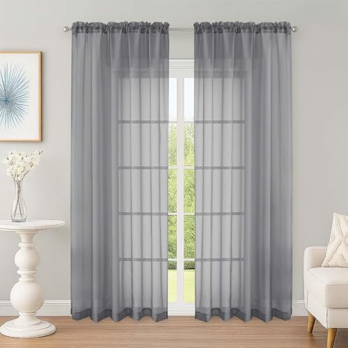 Grey Sheer Curtains 84 Inch Long 2 Panels for Living Room 59" Wide (Grey / 59"W x 84"L (Pack of 2))