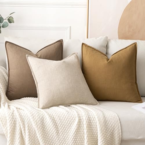 Decorative Linen Euro Sham Pillow Covers 28x28 Inch Khaki (Khaki / 28" x 28" (Pack of 2))