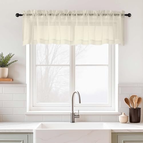 Cream Valances for Windows 14 inch Length 2 Panels Set (42"W x 14"L (Pack of 2) / Cream)