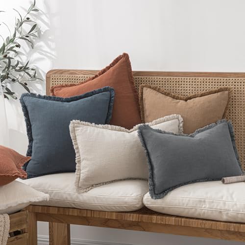 Boho Linen Fringe Decorative Throw Pillow Covers Grey 18x18 (18" x 18" (Pack of 2) / Grey)