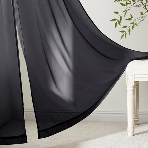 Black Short Sheer Curtains 54 Inches Long 4 Panels 42 x 54 Inches (42"W x 54"L (Pack of 4) / Black)