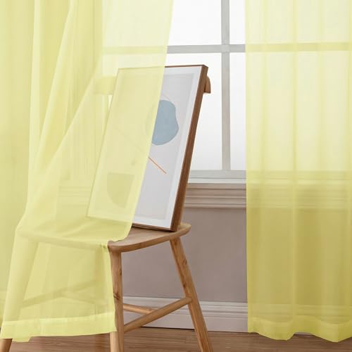Sheer Curtains 90 inches Long 2 Panels Set for Living Room (Light Yellow / 42"W x 90"L (Pack of 2))