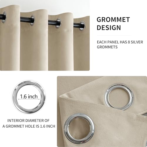 Velvet Curtains Beige 52 x 90 Inch Length Set of 2 (Beige / 52"W x 90"L (Pack of 2))