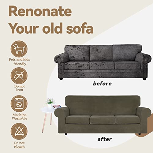 4 Piece Couch Cover for Sofa Velvet Sofa Cover Washable (Large / Light Brown)