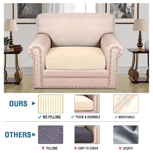Super Stretch Individual Seat Cushion Covers Sofa Covers Couch Cushion Covers Slipcover Sets Thick Jacquard Textured Twill Fabric (Cream / 1 Cushion Chair)