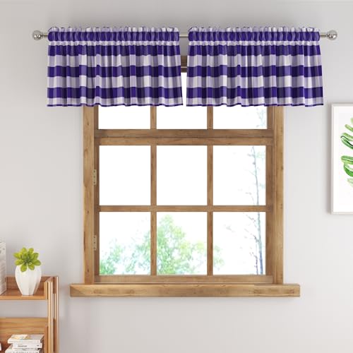 Short Christmas Curtains For Purple and white Windows Treatment Buffalo Check Plaid Valances Gingham 2 Pack Tiers Rod Pocket Decor Over Sink For Kitchen (34"W x 16"L (Pack of 2) / Purple and White)