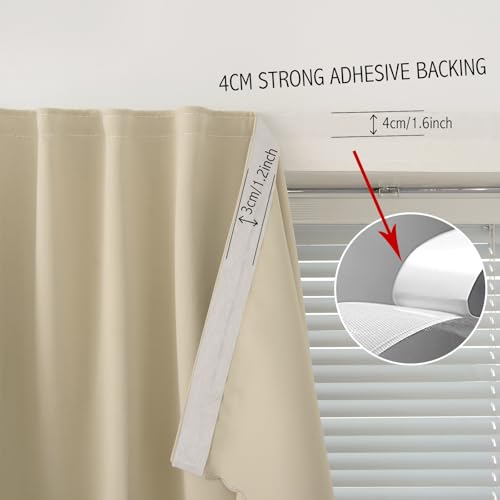 Self Adhesive Portable Blackout Curtains for Bedroom Easy to Install Window Thermal Lnsulated Kitchen Room Darkening Small Window Curtains (35"W x 59"L (Pack of 1) / Beige)