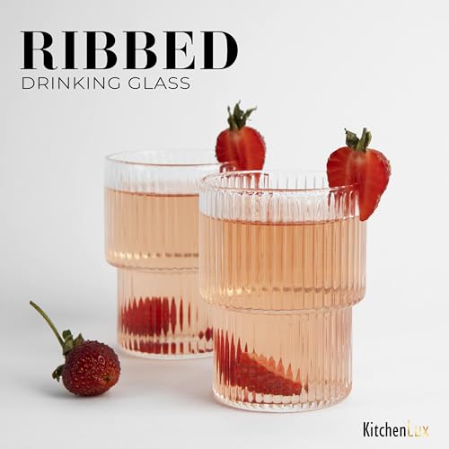 Ribbed Glass Cups 15oz (15 Ounces)