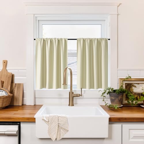 100% Blackout Bathroom Curtains Over Sink 24 inches Long (100% Blackout - Beige / 42"W x 24"L (Pack of 2))